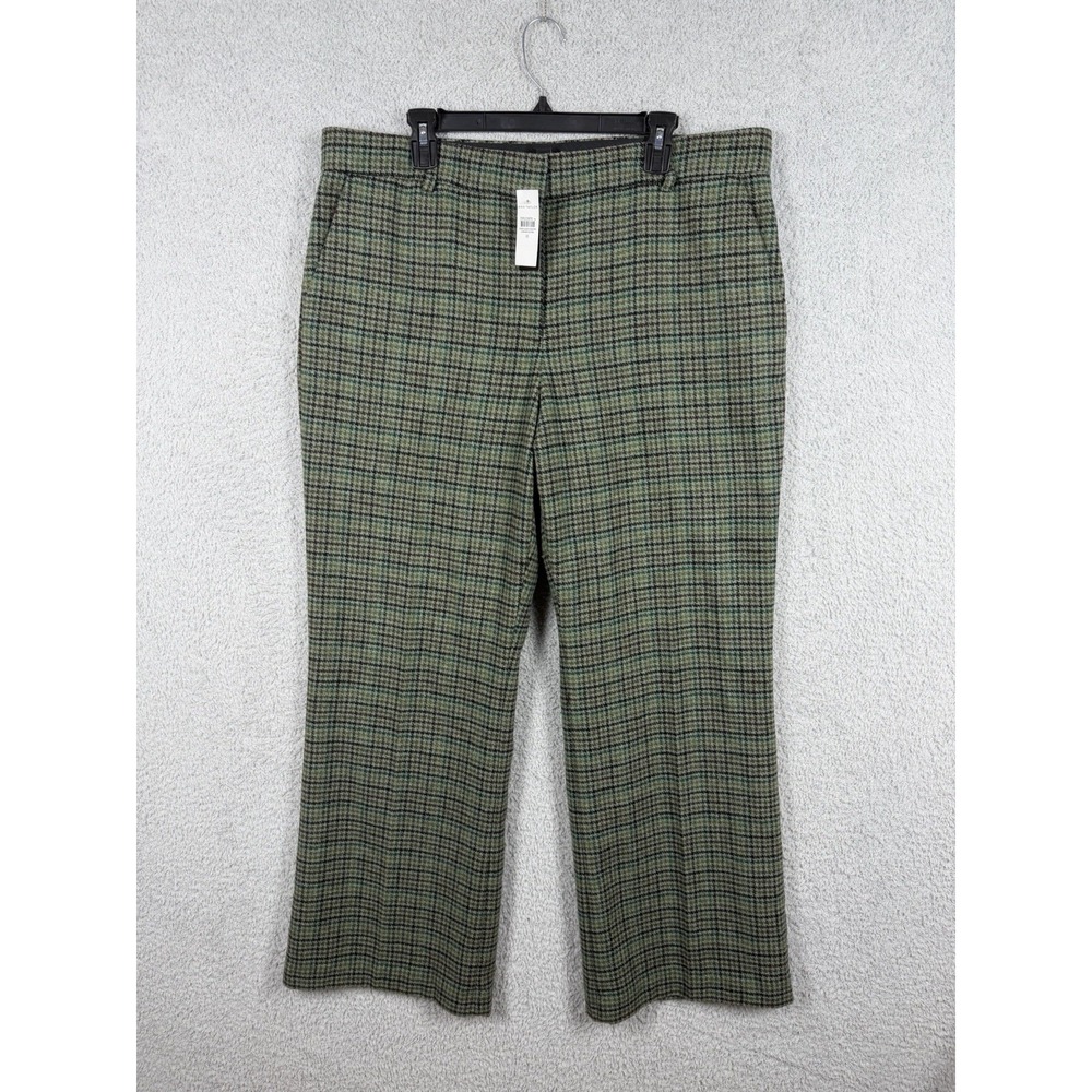 Ann Taylor The Jayne Pants Womens 16 Green Houndstooth Plaid Mid Rise
